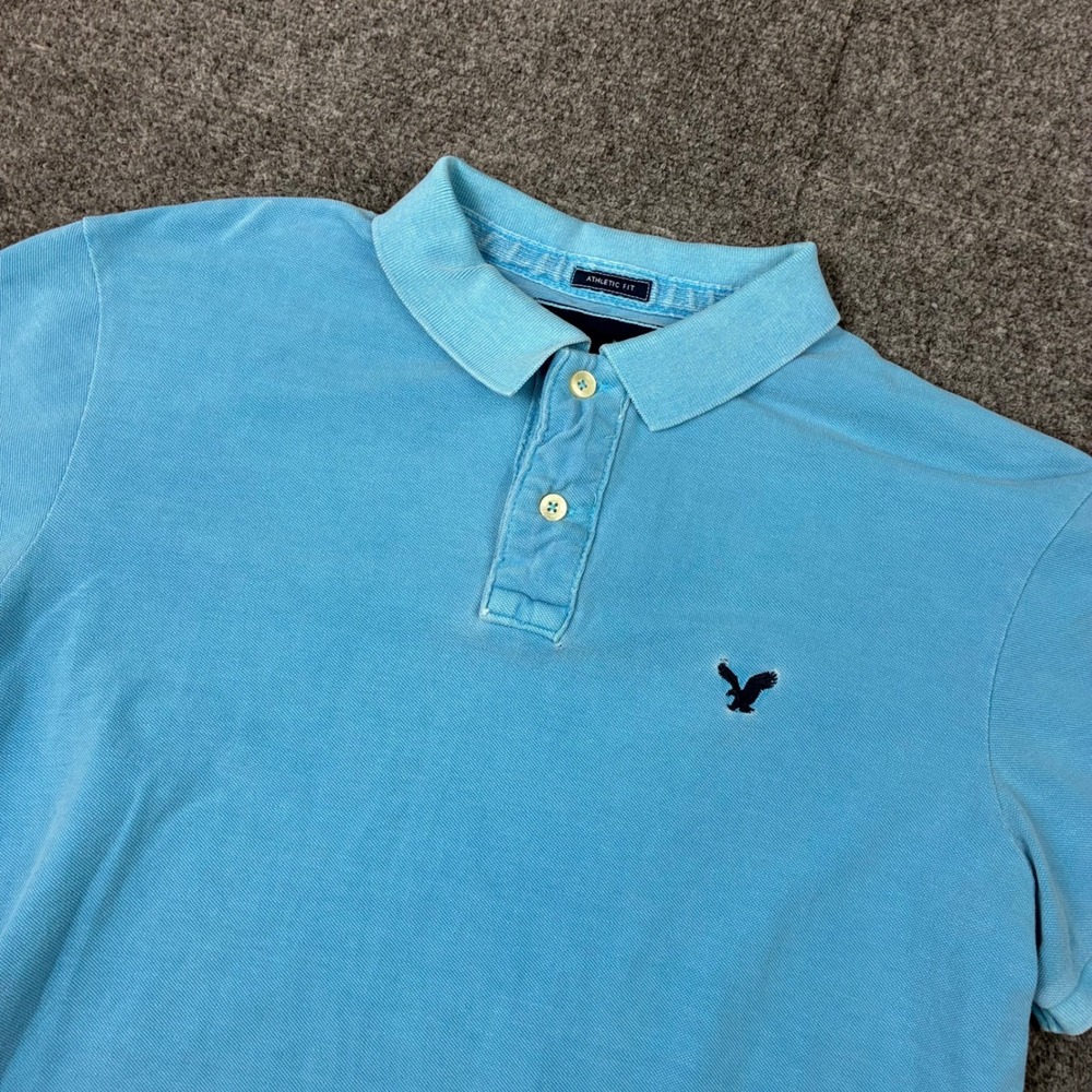 American Eagle Outfitters Mens Size XL Athletic Fit Short Sleeve Polo Shirt Blue